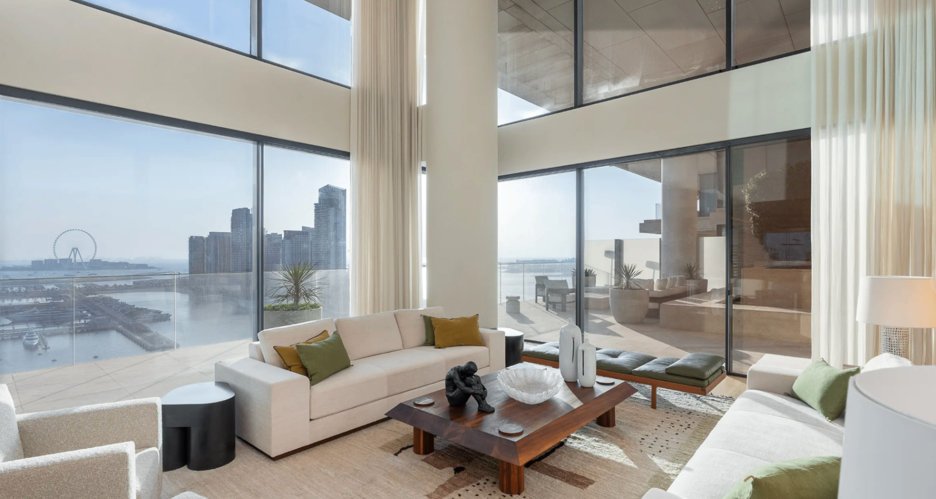 Penthouse living room with Ain Dubai and sea views