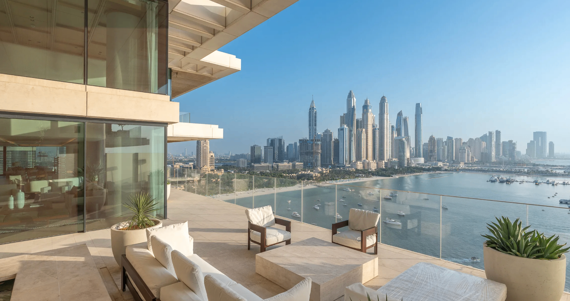 Penthouse terrace overlooking Dubai Marina and yachts