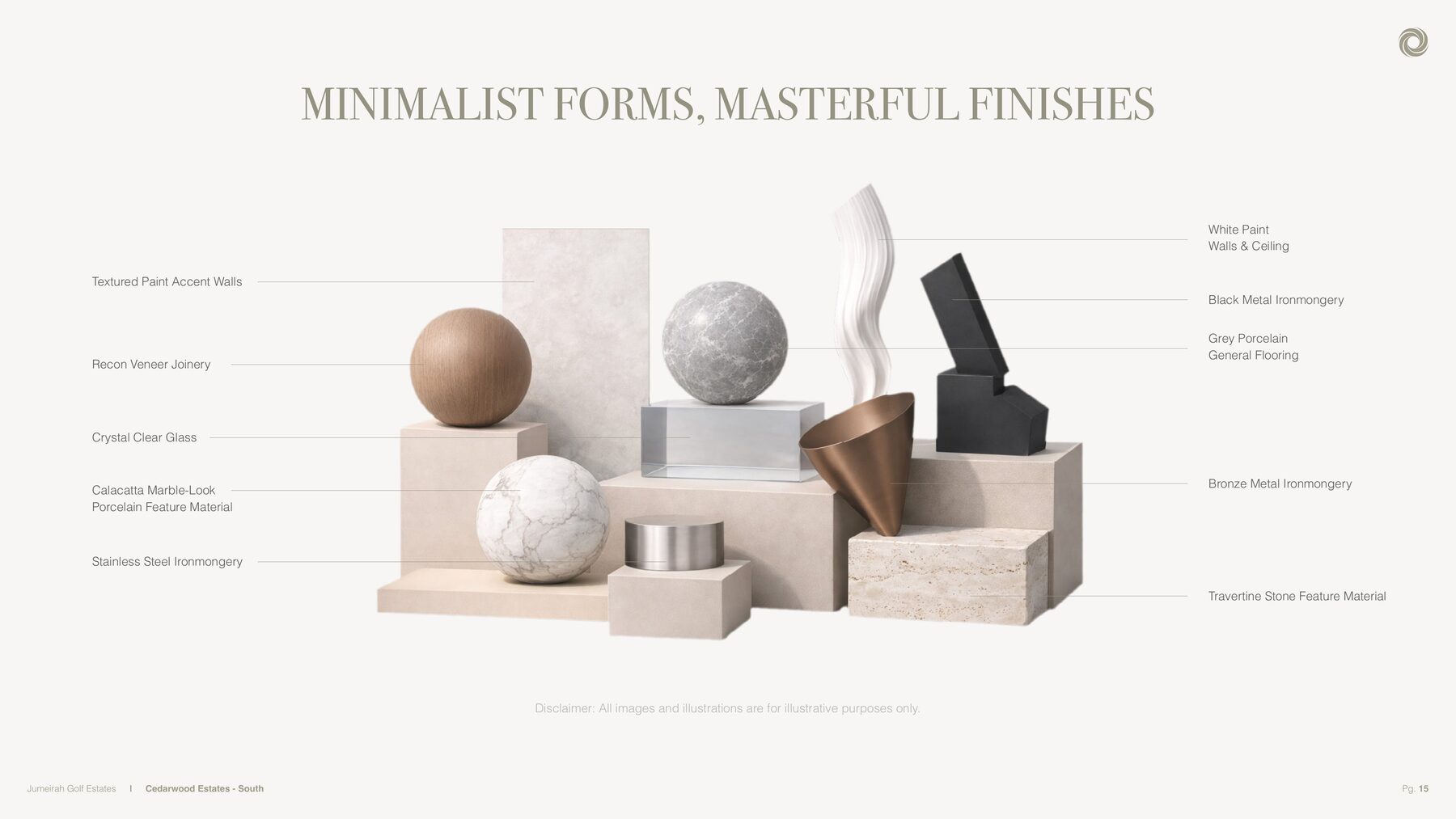 Cedarwood Estates South materials and finishes board