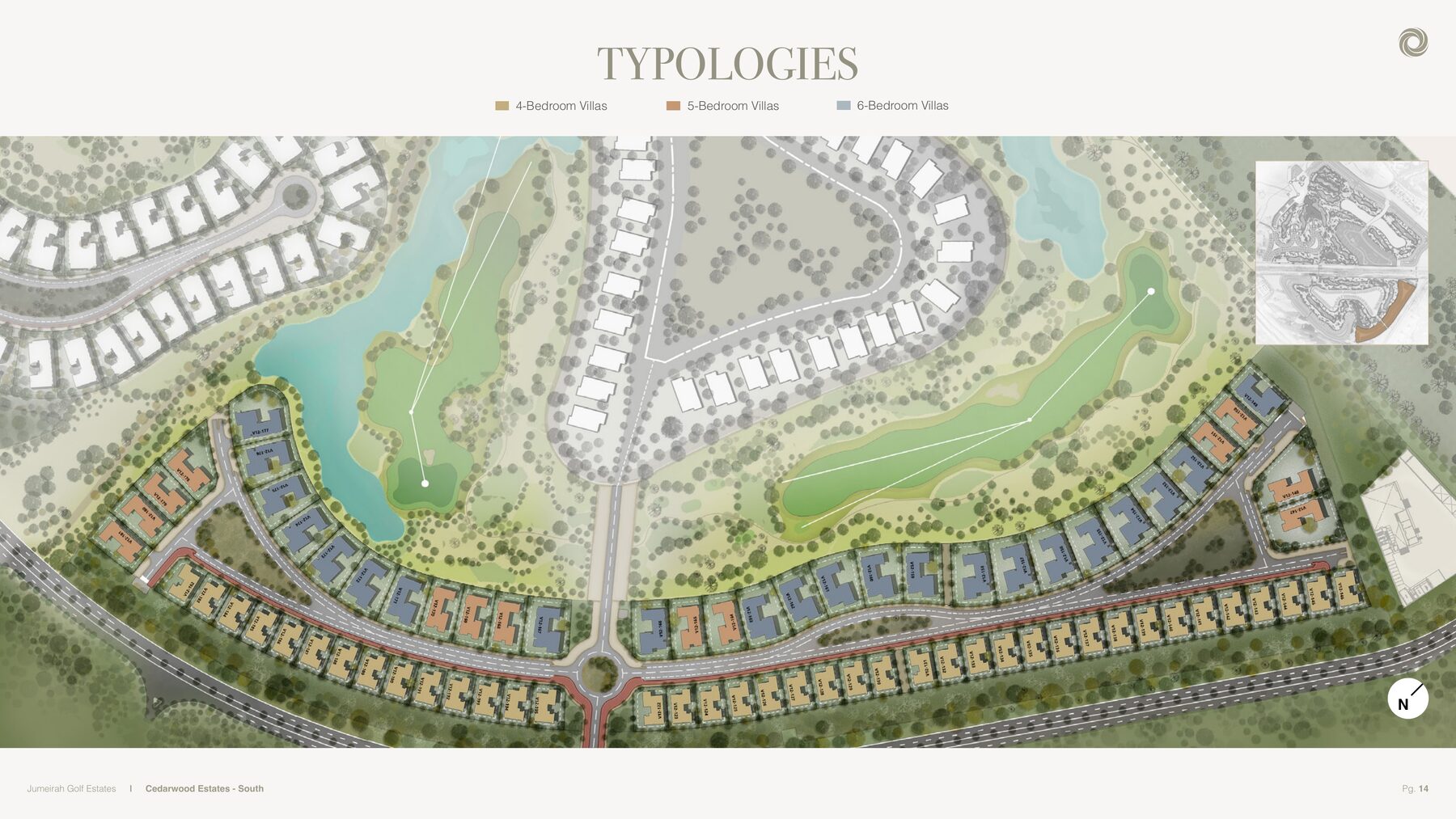 Cedarwood Estates South site plan showing 4, 5 and 6-bedroom villa typologies along the golf course